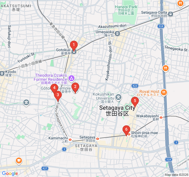 Route map for The Lucky Cat Trail: Setagaya’s Hidden Temples