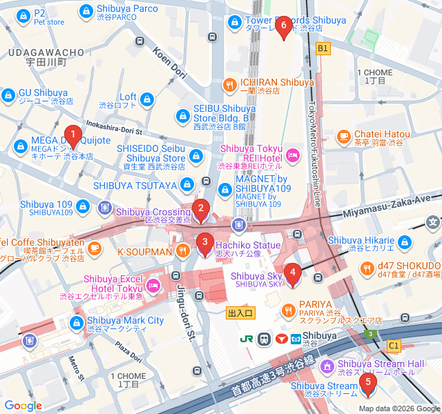Route map for The Shibuya Scramble: From the Crossing to the Clouds