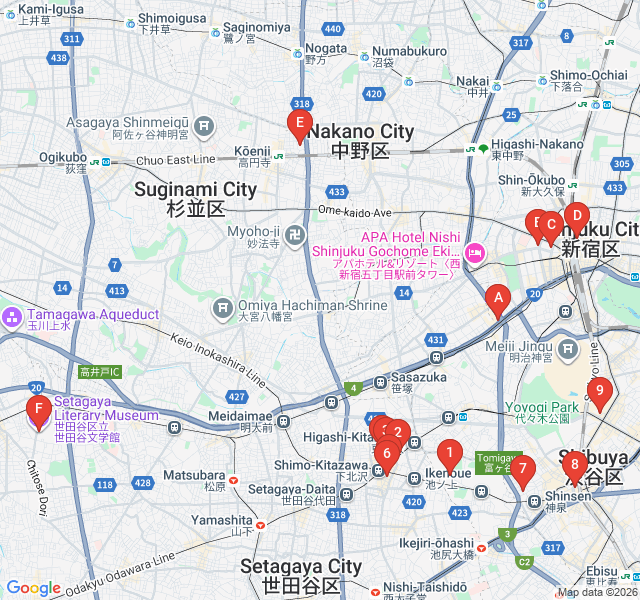 Route map for Shimokitazawa Unplugged: Vintage Fashion and Indie Vibes