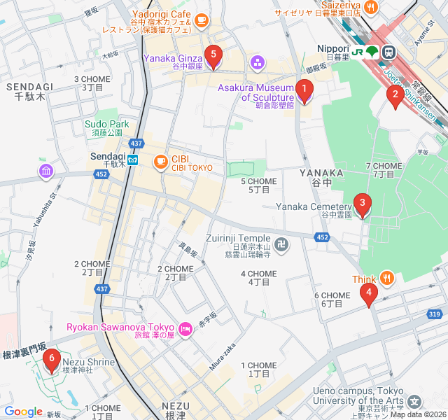 Route map for Yanaka's Timeless Charm: The Old Tokyo Village