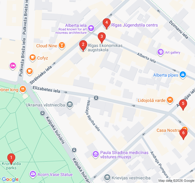 Route map for Art Nouveau Masterpieces of the Quiet Center