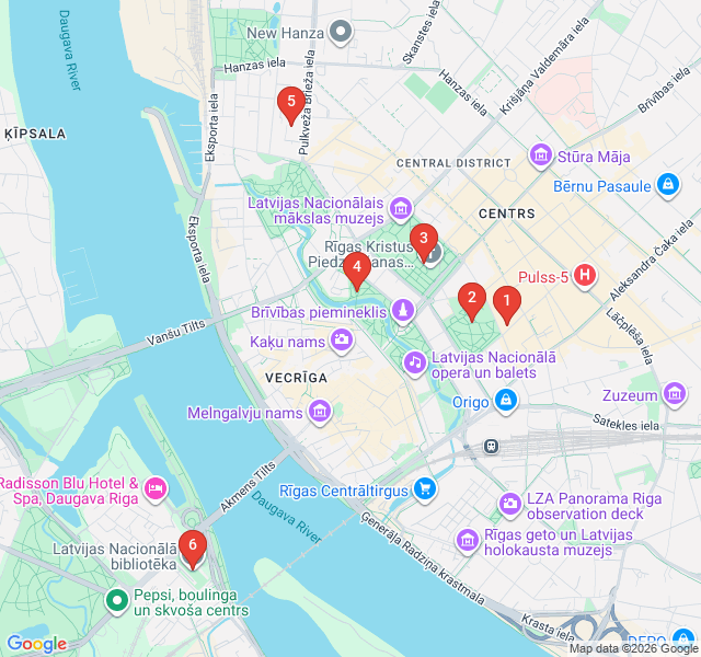 Route map for Literary Riga and the Boulevard Circle