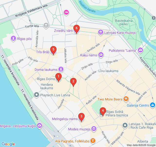 Route map for Medieval Legends and Hidden Alleys of Vecrīga