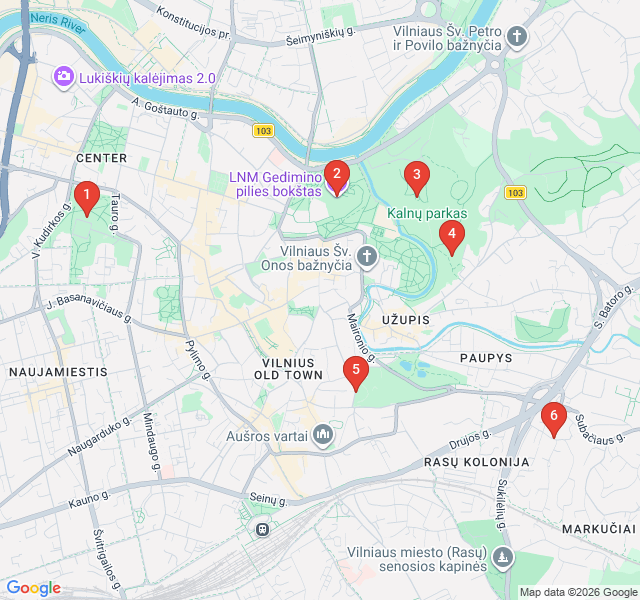 Route map for Panoramic Vilnius: The Highs of the City