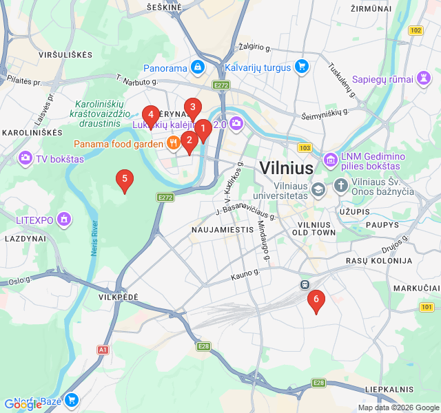 Route map for Wooden Villas and River Walks of Žvėrynas