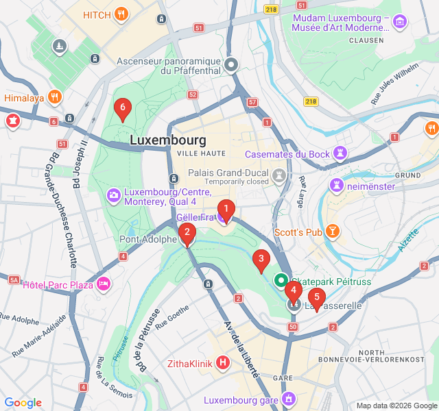 Route map for Green Valleys: The Petrusse Nature Escape