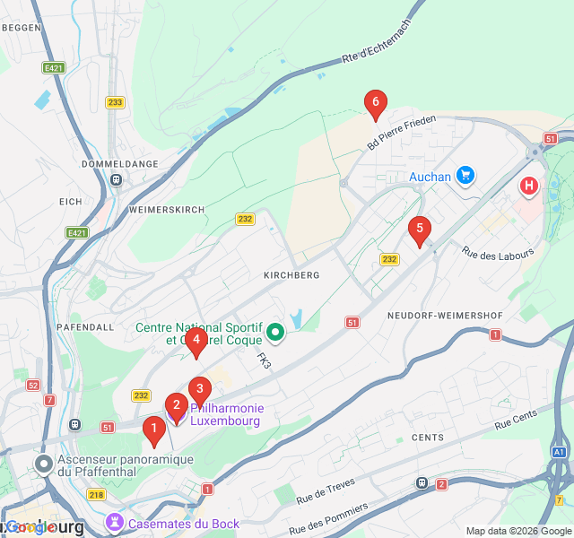 Route map for Kirchberg: The Modernist European Dream