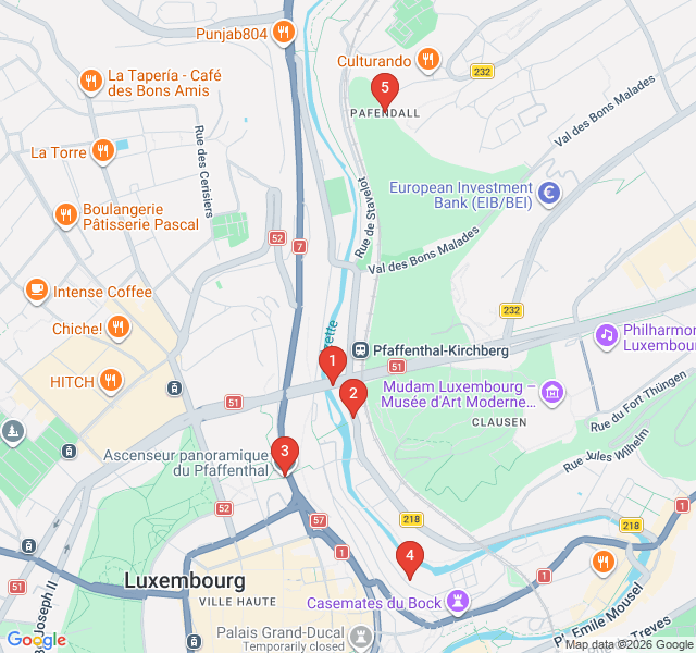 Route map for Pfaffenthal: Industrial Heritage and the Glass Lift