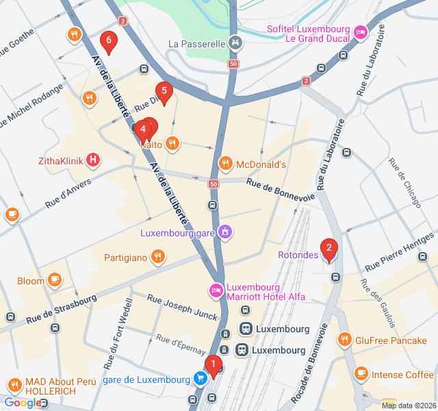 Route map for The Railway District: Art Deco and Revival
