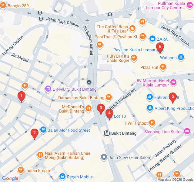 Route map for Bukit Bintang Neon and Nightlife