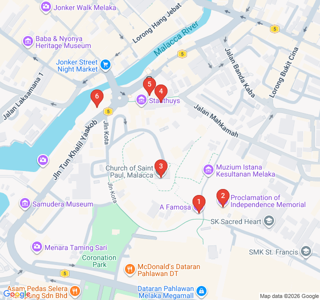 Route map for Colonial Footsteps: The European Legacy of Melaka