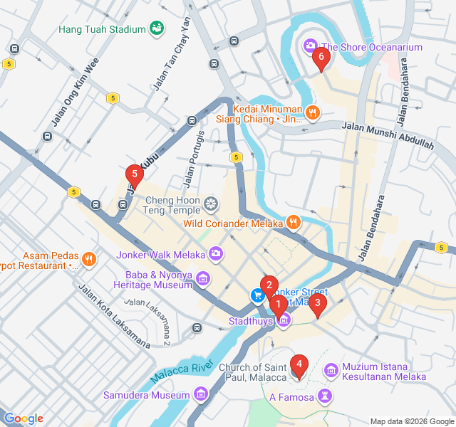 Route map for Melaka After Dark: Lanterns and River Lights