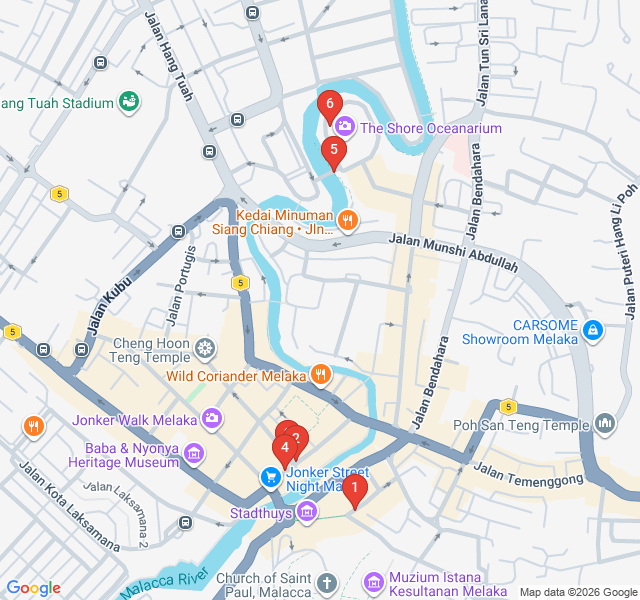 Route map for Melaka’s Canvas: Riverside Murals and Street Art