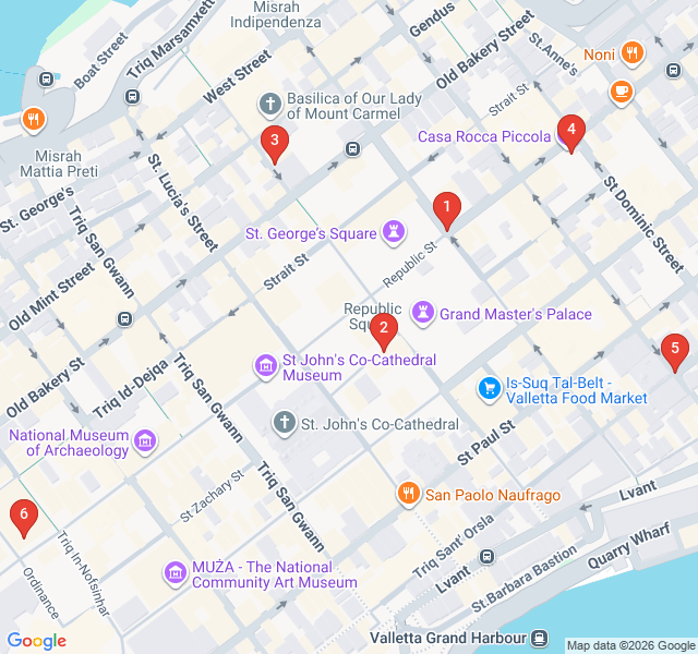 Route map for Ink and Stone: Valletta’s Literary Past
