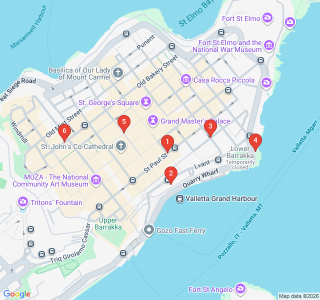 Route map for Valletta's Vertical Streets: A Photo Walk