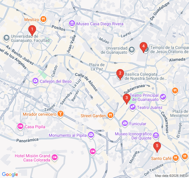 Route map for Baroque Beauty: The Great Churches of Guanajuato