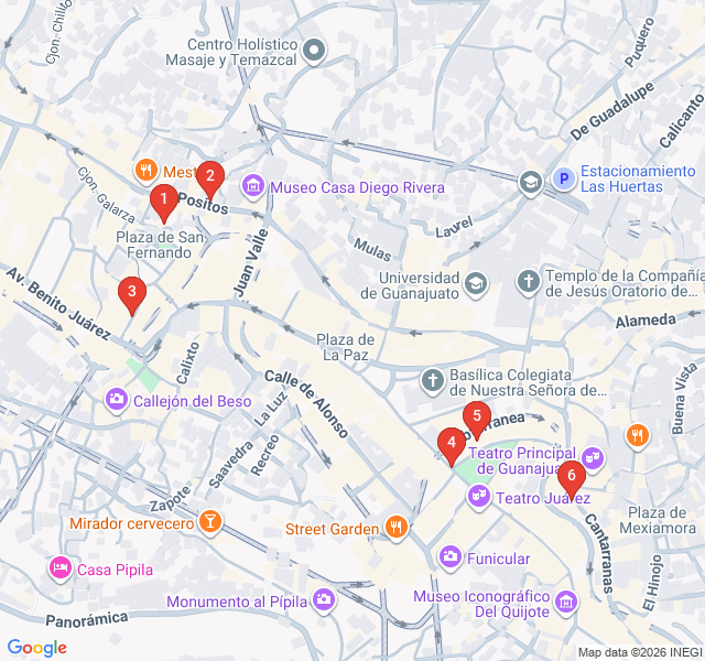 Route map for Mezcal and Melodies: Guanajuato After Dark