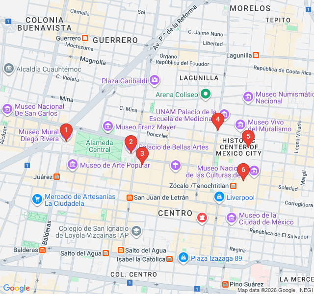 Route map for The Mural Masters of Centro Histórico