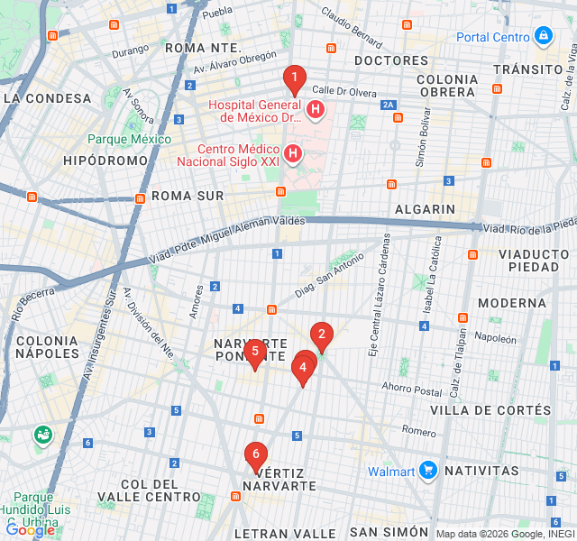 Route map for Narvarte Taco & Cantina Crawl
