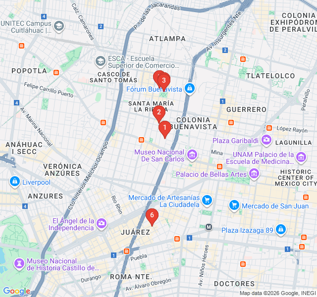 Route map for Santa María la Ribera’s Porfirian Past