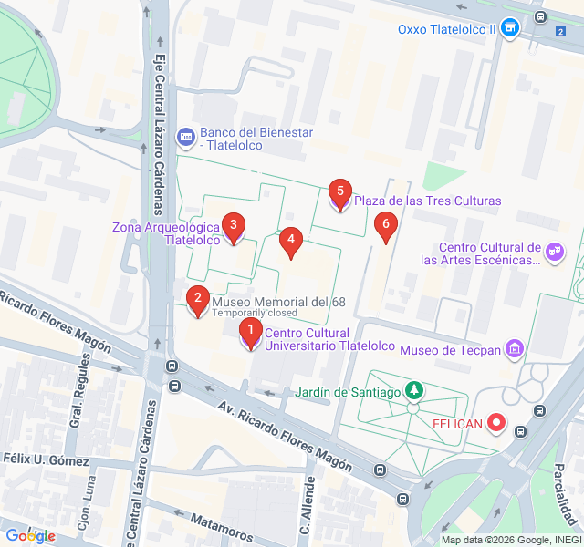Route map for The Three Cultures of Tlatelolco