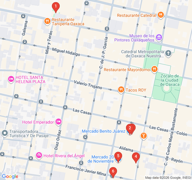 Route map for Flavors of Oaxaca: Market Tasting Trail