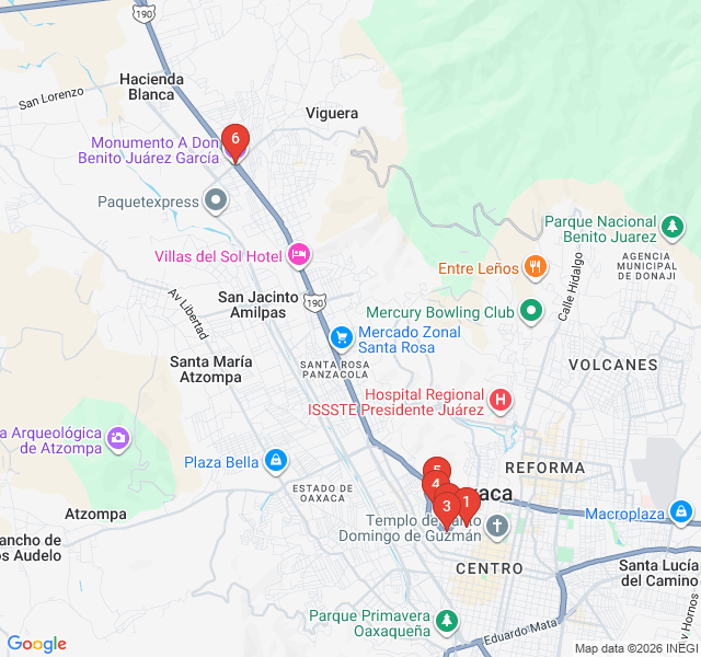 Route map for Panoramic Oaxaca: Viewpoints and Vistas