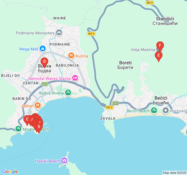 Route map for Ancient Echoes: Roman and Illyrian Budva