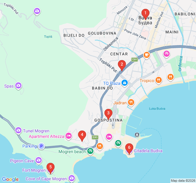 Route map for The Golden Hour: Budva’s Best Viewpoints