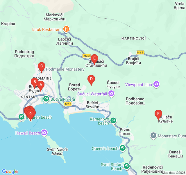 Route map for Spiritual Sanctuary: The Monasteries of Budva