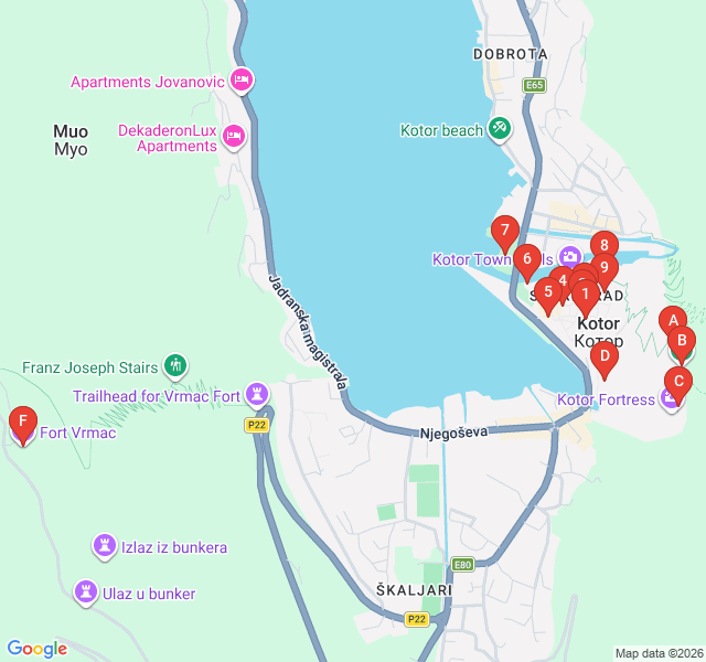 Route map for Purrs and Plazas: The Cats of Kotor