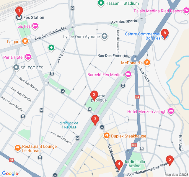 Route map for Modern Fes: The Ville Nouvelle Promenade
