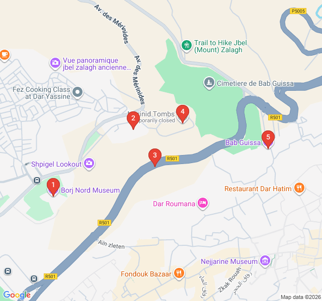 Route map for The Panoramic Ridge: Merenid Tombs at Sunset