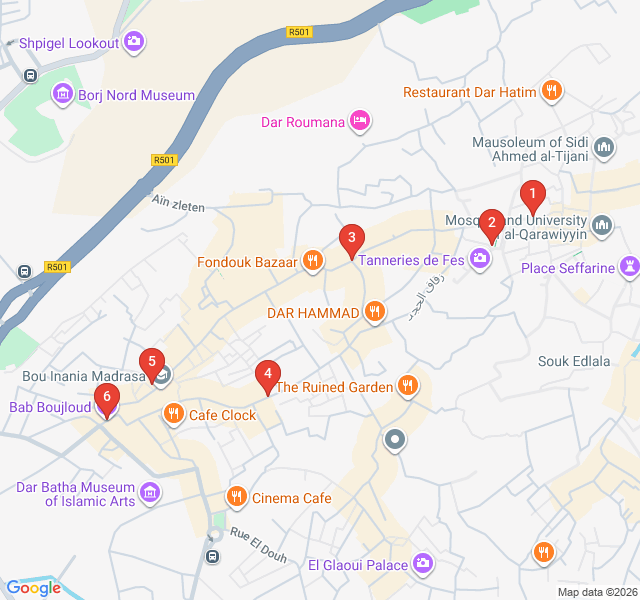 Route map for The Two Arteries: Tala'a Kebira and Tala'a Seghira