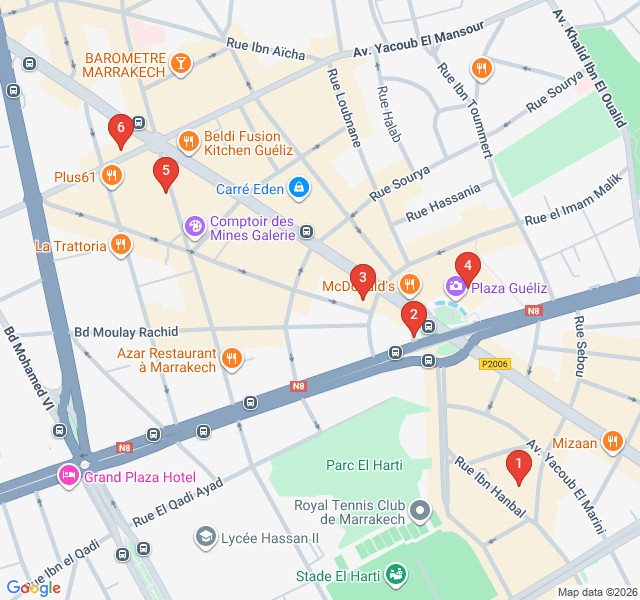 Route map for French Chic and Art Deco: The Gueliz Walk