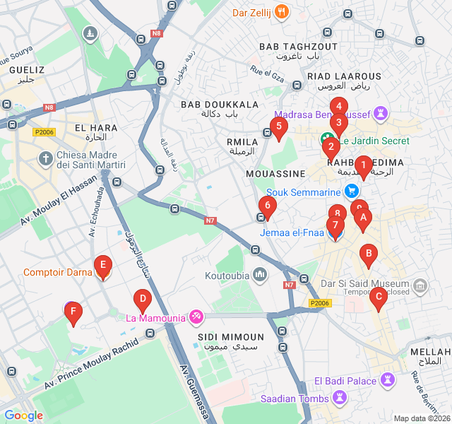 Route map for Jemaa el-Fnaa After Dark: Flavors and Folklore