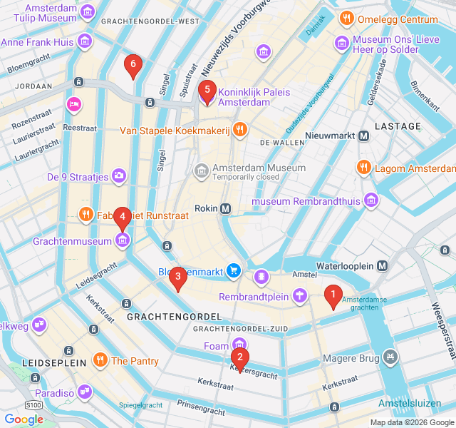 Route map for Golden Age Splendor: Grand Canal Houses of Amsterdam
