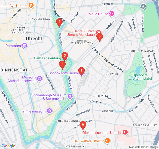 Route map for Utrecht’s Green Belt: The Maliebaan and Parks