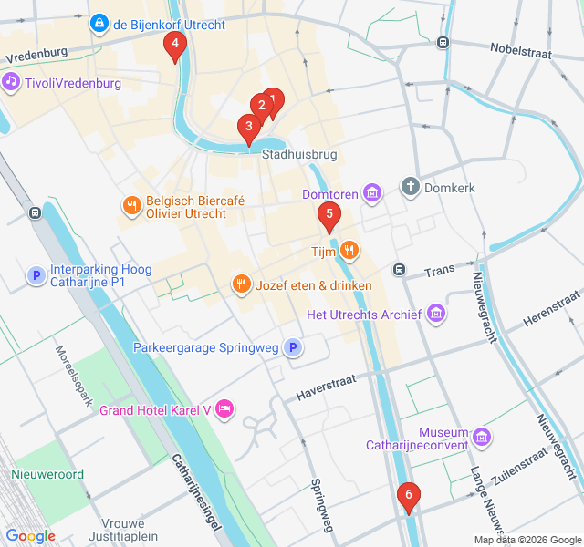 Route map for Wharf Cellars and Waterways of the Oudegracht