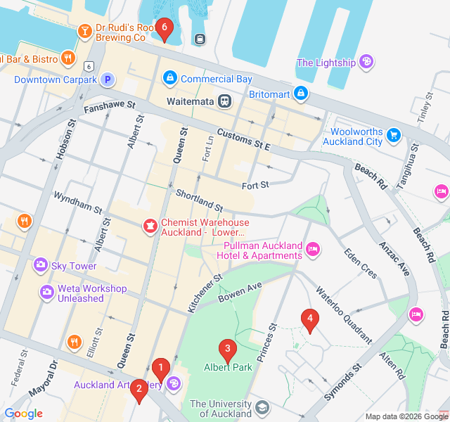 Route map for Auckland Writers' Walk and Public Art Trail