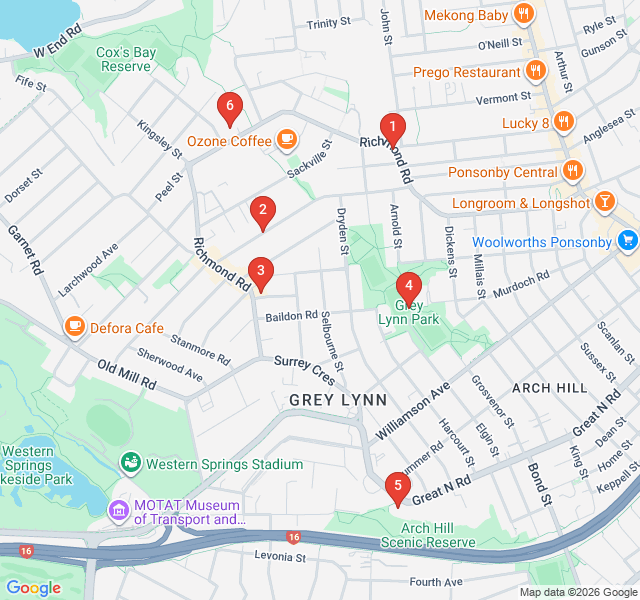 Route map for Grey Lynn: Villas, Parks, and Community Spirit