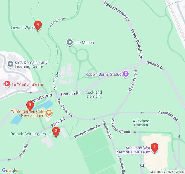 Route map for The Domain: Museums and Exotic Wintergardens