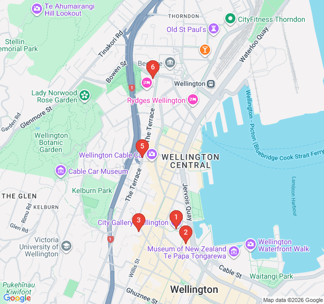 Route map for Modernist Wellington: Brutalism & Concrete