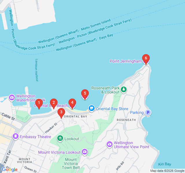 Route map for Oriental Bay: The Golden Mile Promenade