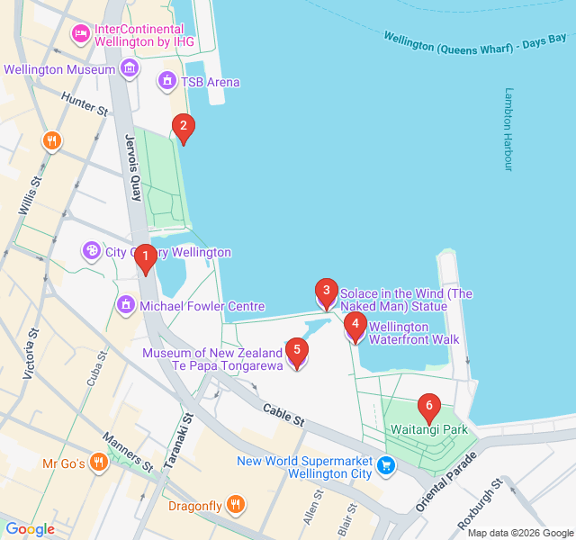 Route map for Wellington Waterfront Sculpture Walk