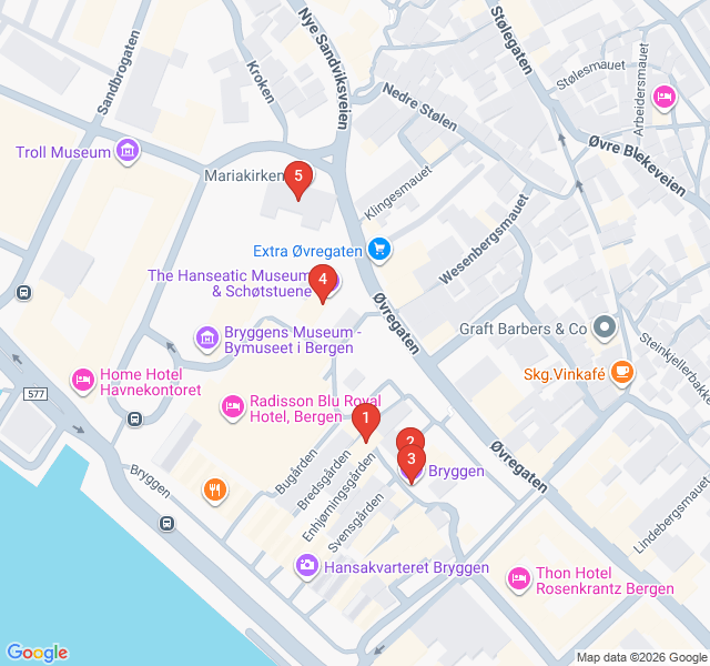 Route map for Bergen's Hanseatic Legacy: A UNESCO Waterfront Walk