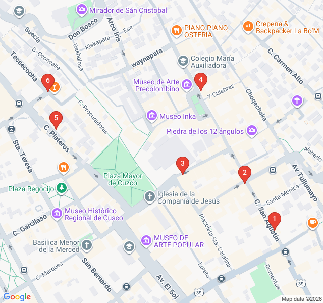 Route map for Pisco and Pubs: Cusco After Dark