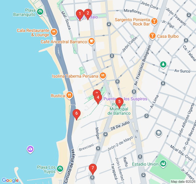 Route map for Barranco Bohemian Soul and Street Art