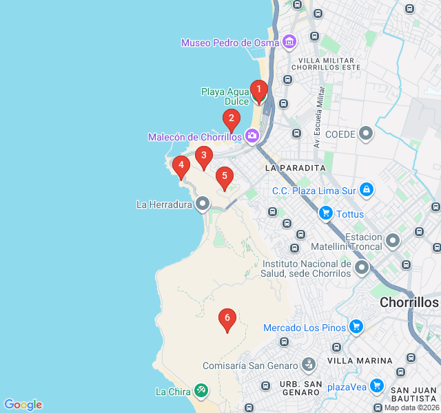 Route map for Chorrillos: The Heroic Bay and Fishermen’s Tales