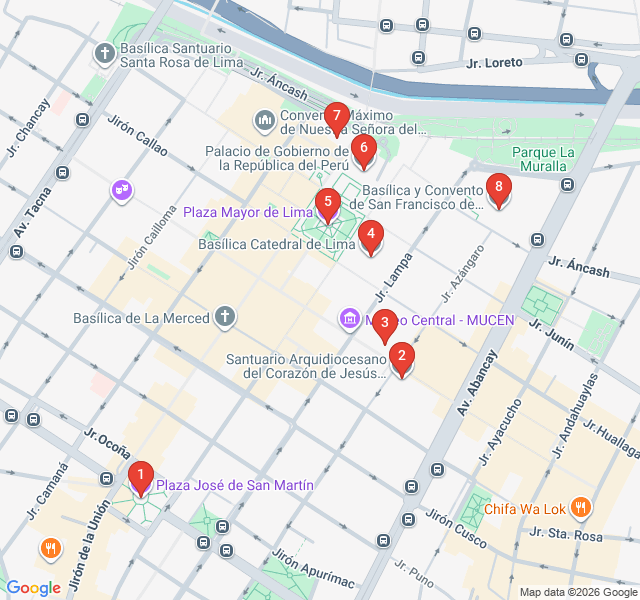 Route map for Colonial Grandeur: Heart of the City of Kings